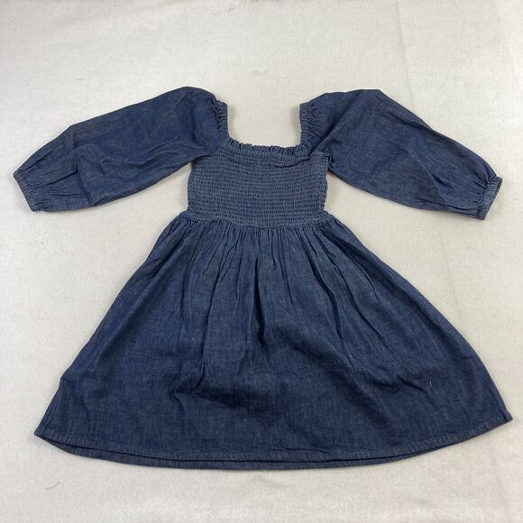 J.Crew Chambray Denim Smocked Puff-Sleeve Dress Women's XXS Blue Midi Casual NWT - Picture 12 of 13